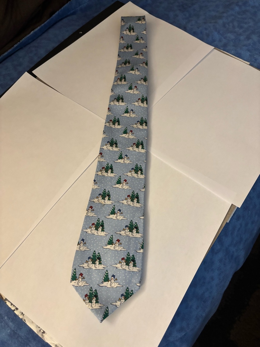 Old Navy Light Blue Winter Snowman Print Men's Tie